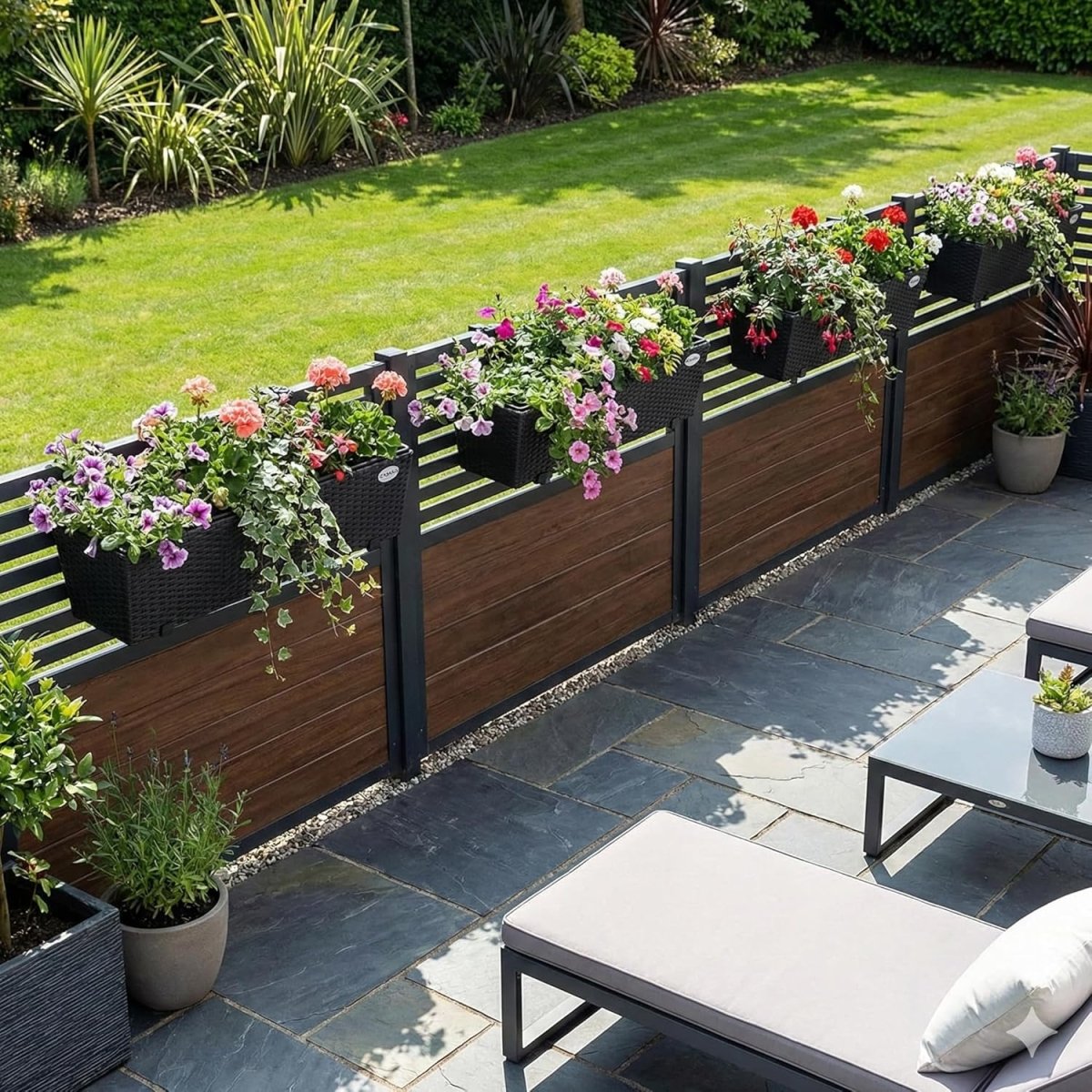 Set of 2 Rattan Balcony Planters 60cm Hanging Window Box Black - Kwikley