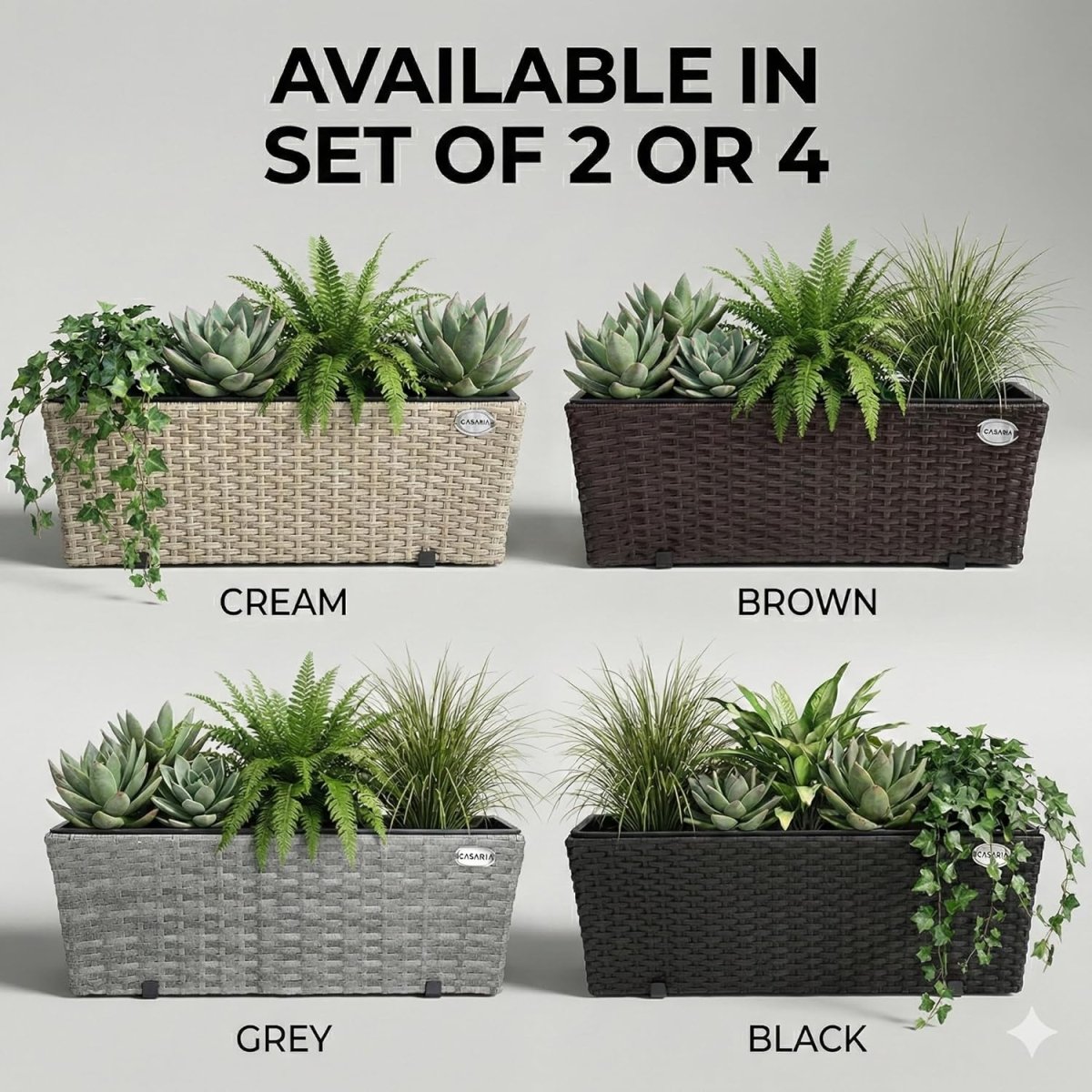 Set of 2 Rattan Balcony Planters 60cm Hanging Window Box Black - Kwikley