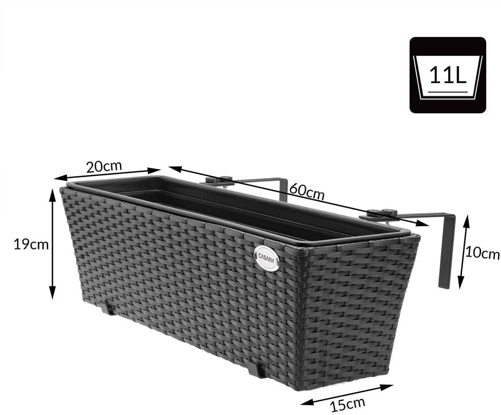 Set of 2 Rattan Balcony Planters 60cm Hanging Window Box Black - Kwikley