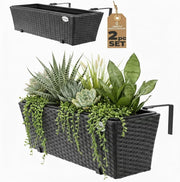 Set of 2 Rattan Balcony Planters 60cm Hanging Window Box Black - Kwikley