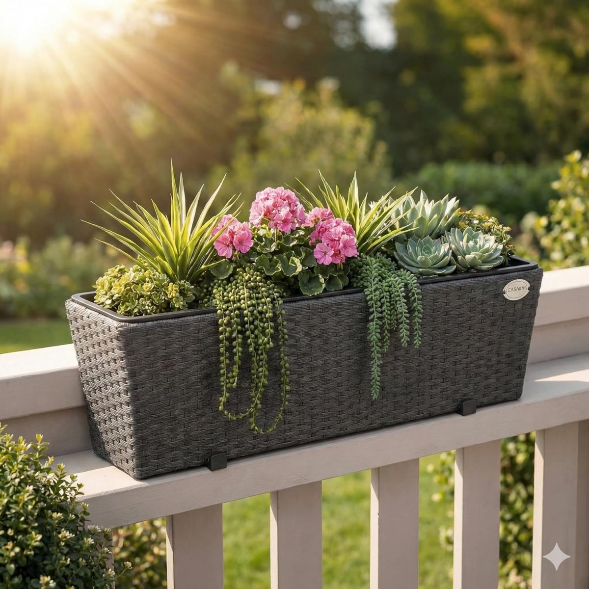 Set of 2 Rattan Balcony Planters 60cm Hanging Window Box Brown - Kwikley