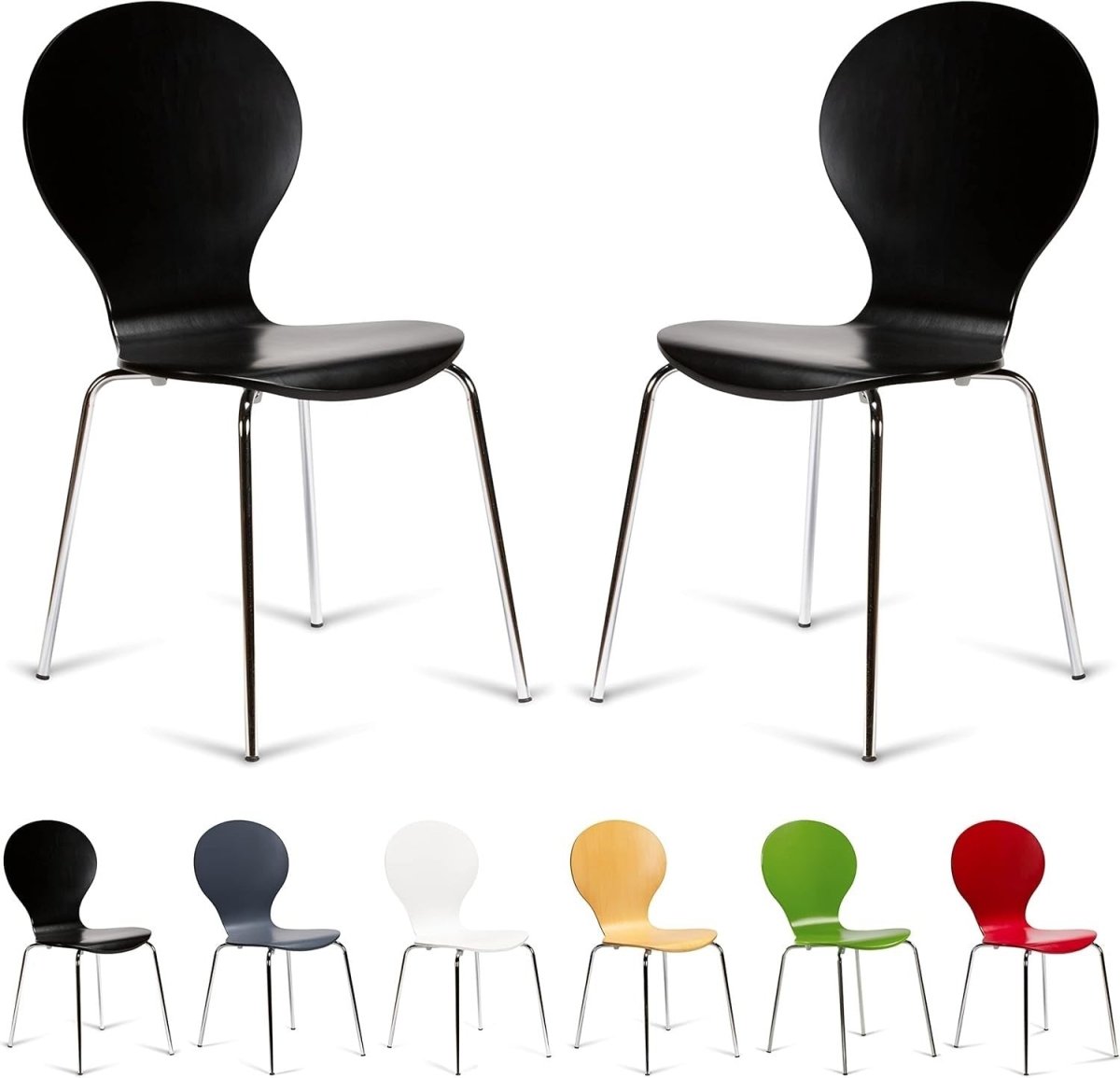 Set of 2 Stackable Dining Chairs Chrome Metal Keeler Style Black - Kwikley