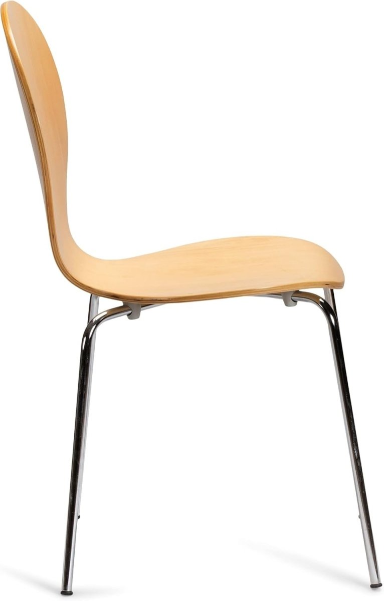 Set of 2 Stackable Dining Chairs Natural Wood Chrome Legs Kitchen Bistro - Kwikley