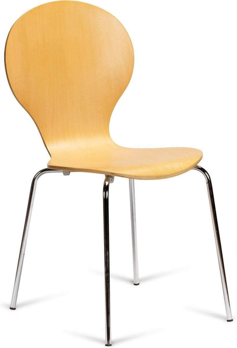 Set of 2 Stackable Dining Chairs Natural Wood Chrome Legs Kitchen Bistro - Kwikley