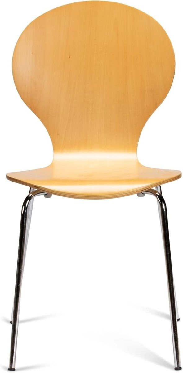 Set of 2 Stackable Dining Chairs Natural Wood Chrome Legs Kitchen Bistro - Kwikley