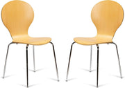 Set of 2 Stackable Dining Chairs Natural Wood Chrome Legs Kitchen Bistro - Kwikley
