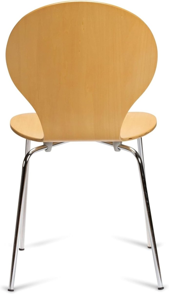 Set of 2 Stackable Dining Chairs Natural Wood Chrome Legs Kitchen Bistro - Kwikley