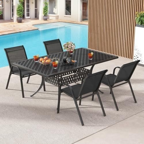 Set of 2 Stackable Outdoor Garden Armchairs Patio Dining Chairs Black - Kwikley