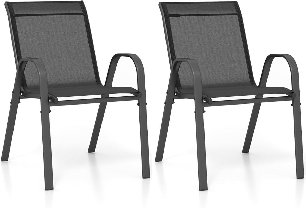Set of 2 Stackable Outdoor Garden Armchairs Patio Dining Chairs Black - Kwikley