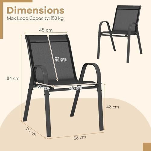 Set of 2 Stackable Outdoor Garden Armchairs Patio Dining Chairs Black - Kwikley