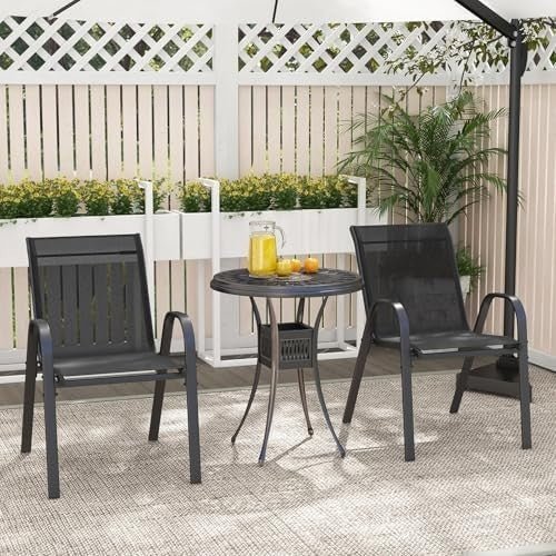 Set of 2 Stackable Outdoor Garden Armchairs Patio Dining Chairs Black - Kwikley