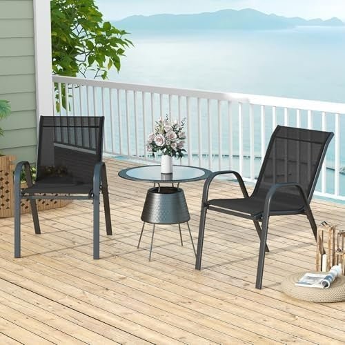 Set of 2 Stackable Outdoor Garden Armchairs Patio Dining Chairs Black - Kwikley