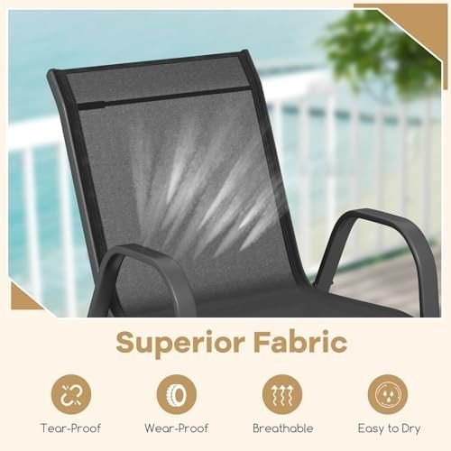 Set of 2 Stackable Outdoor Garden Armchairs Patio Dining Chairs Black - Kwikley