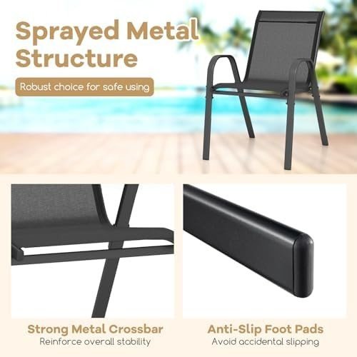 Set of 2 Stackable Outdoor Garden Armchairs Patio Dining Chairs Black - Kwikley
