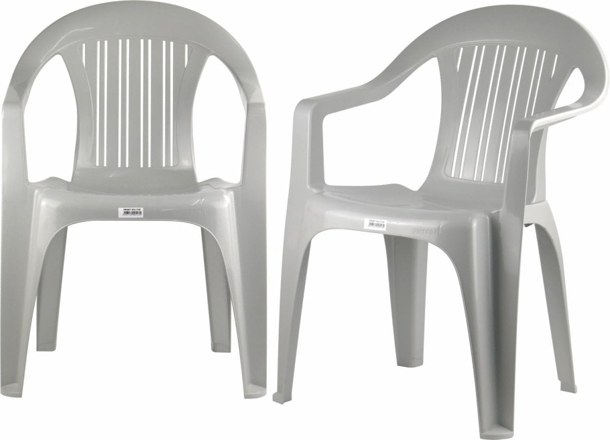 Set of 2 Stackable Plastic Garden Chairs Grey Indoor Outdoor Patio - Kwikley