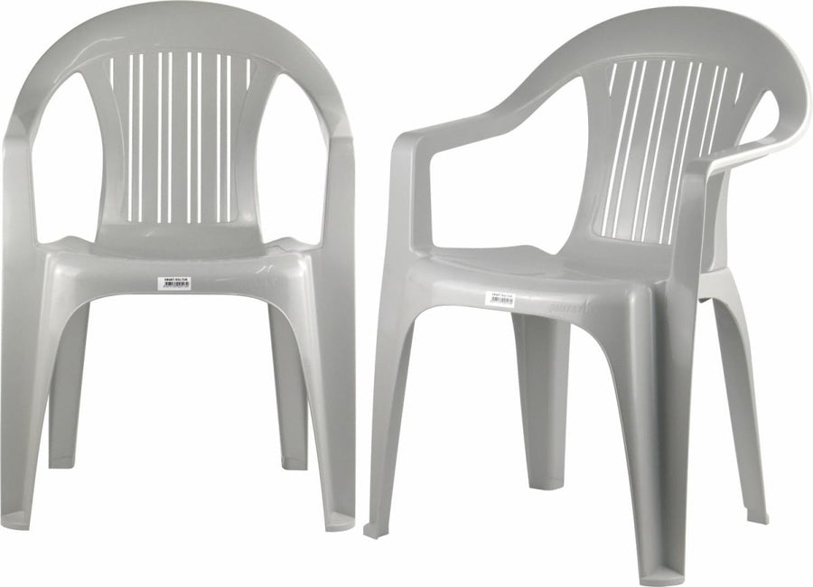 Set of 2 Stackable Plastic Garden Chairs Grey Indoor Outdoor Patio - Kwikley