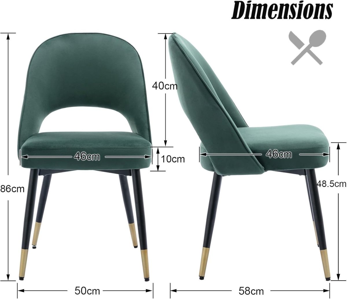 Set of 2 Velvet Dining Chairs Upholstered Kitchen Chairs Metal Legs Green - Kwikley