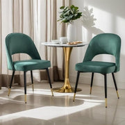 Set of 2 Velvet Dining Chairs Upholstered Kitchen Chairs Metal Legs Green - Kwikley