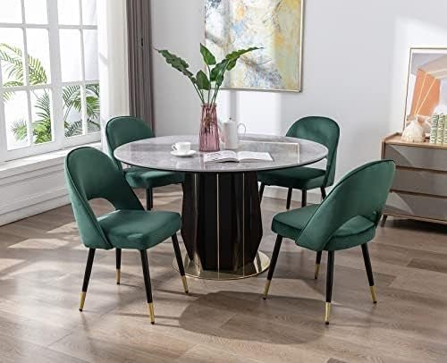 Set of 2 Velvet Dining Chairs Upholstered Kitchen Chairs Metal Legs Green - Kwikley
