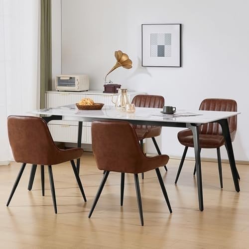 Set of 2 Vintage Faux Leather Dining Chairs Brown Metal Legs - Kwikley