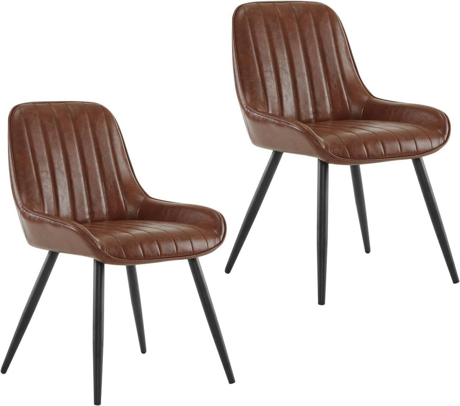 Set of 2 Vintage Faux Leather Dining Chairs Brown Metal Legs - Kwikley