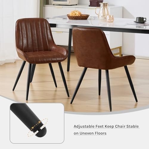 Set of 2 Vintage Faux Leather Dining Chairs Brown Metal Legs - Kwikley