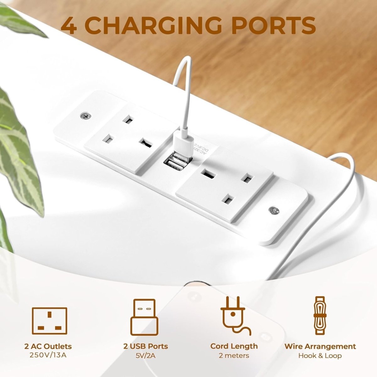 Set of 2 White LED Bedside Tables with Charging Station – 2 Drawers & Shelf 30x4 - Kwikley