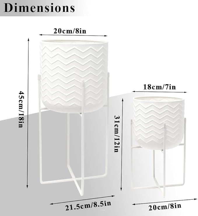 Set of 2 White Metal Planters with Stands Modern Indoor Flower Pots 45CM Home - Kwikley