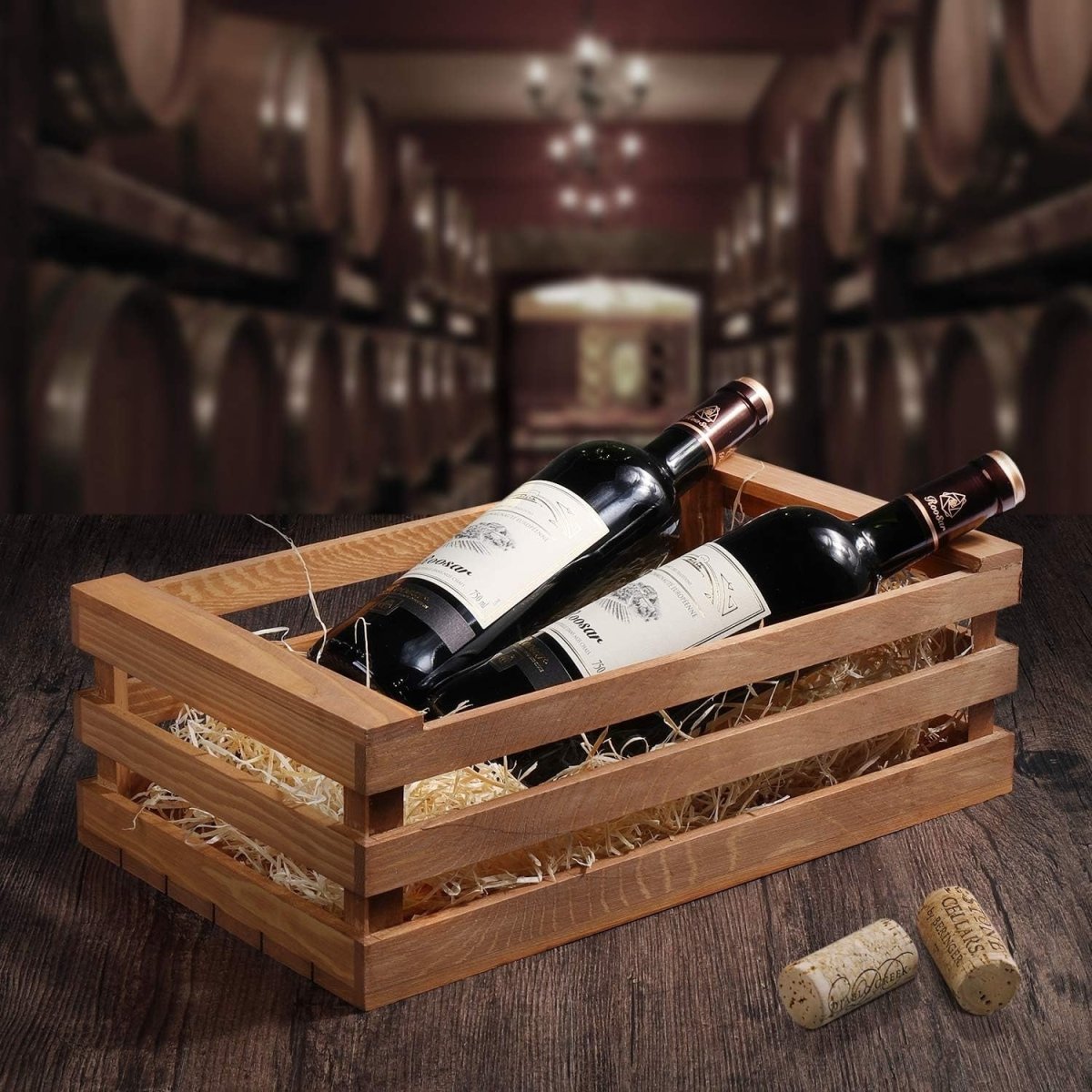 Set of 2 Wooden Crates with Handles 15x8.7x4.6in & 12x7.6x4.2in Storage Boxes - Kwikley