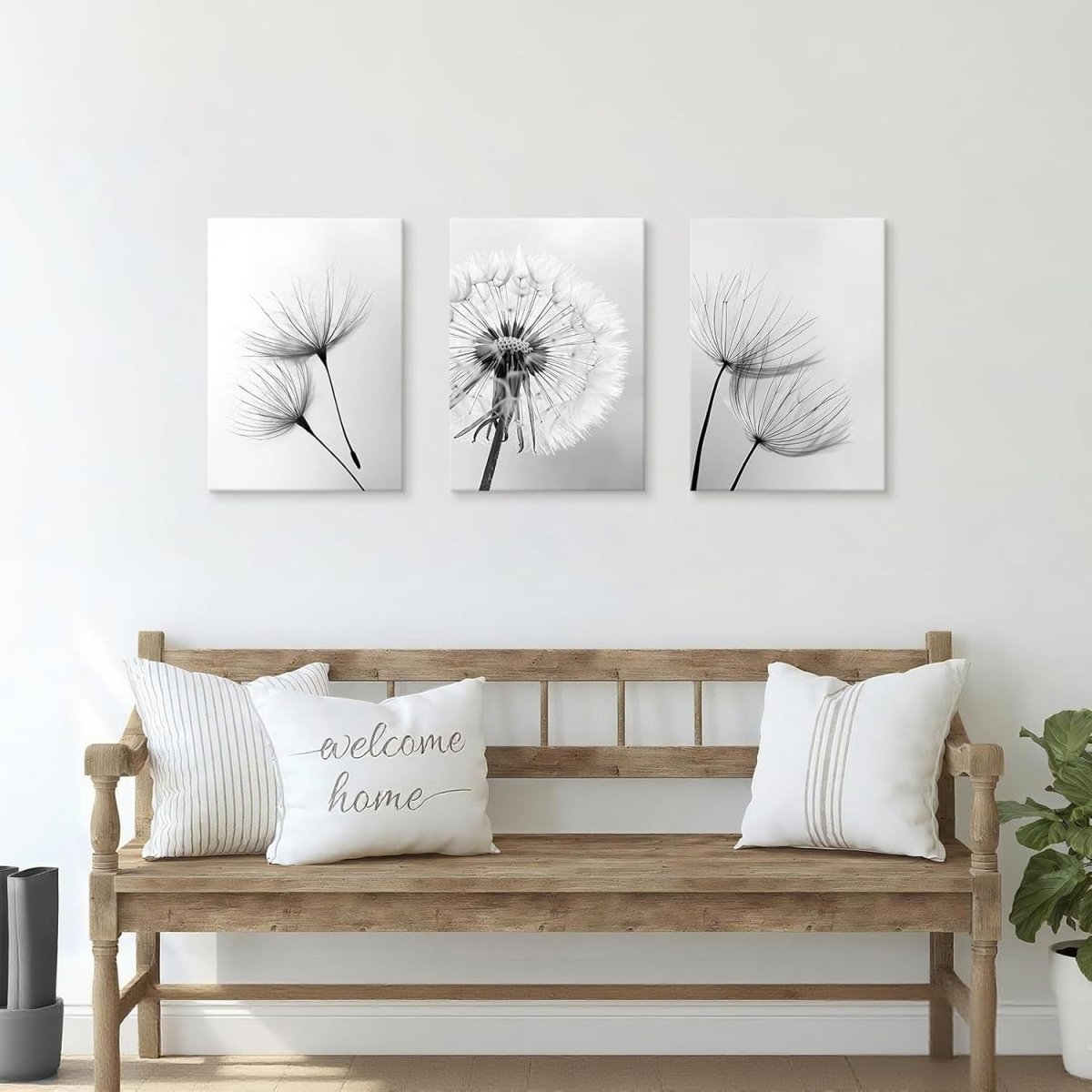 Set of 3 Black White Dandelion Canvas Wall Art 40x60cm - Kwikley