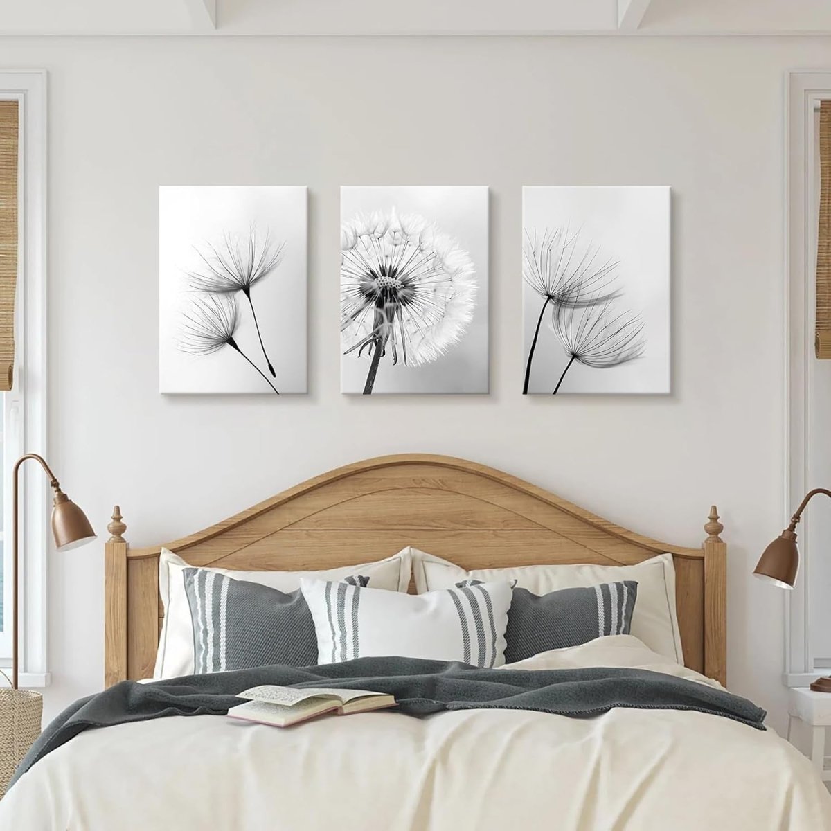 Set of 3 Black White Dandelion Canvas Wall Art 40x60cm - Kwikley