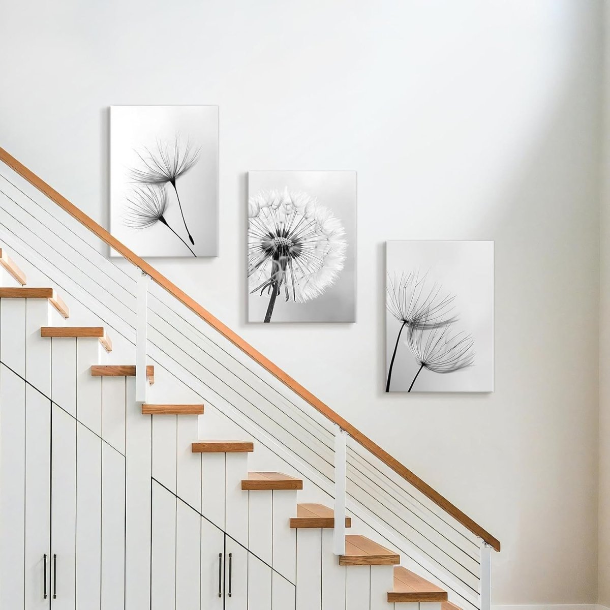 Set of 3 Black White Dandelion Canvas Wall Art 40x60cm - Kwikley