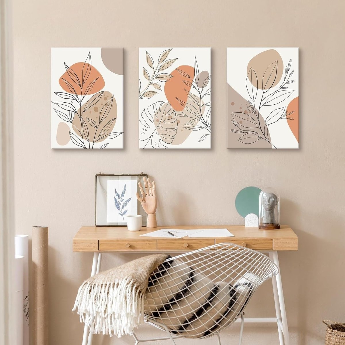 Set of 3 Boho Abstract Plant Canvas Wall Art 40x60cm - Kwikley