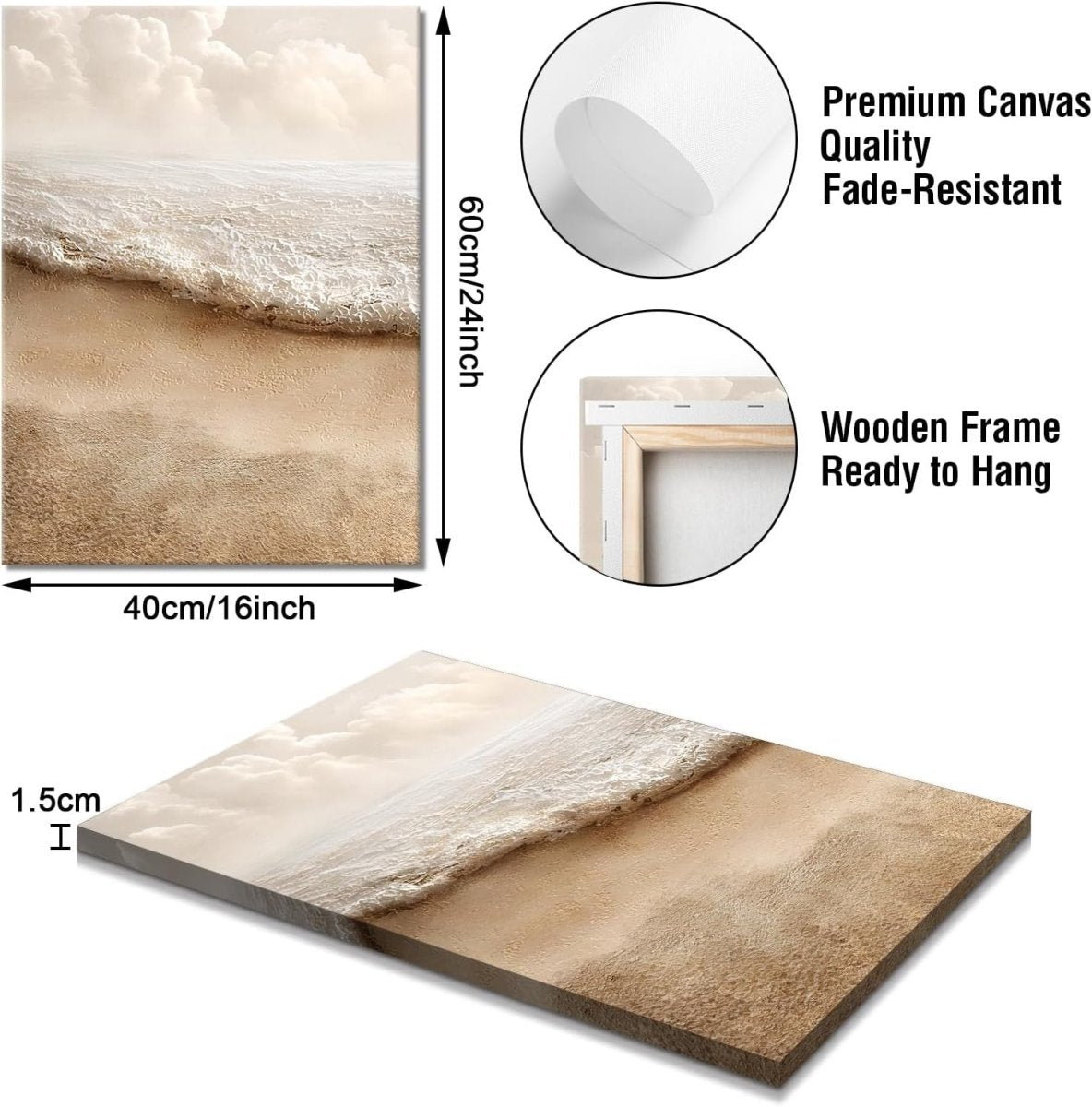 Set of 3 Boho Beach Coastal Canvas Wall Art 40x60cm - Kwikley