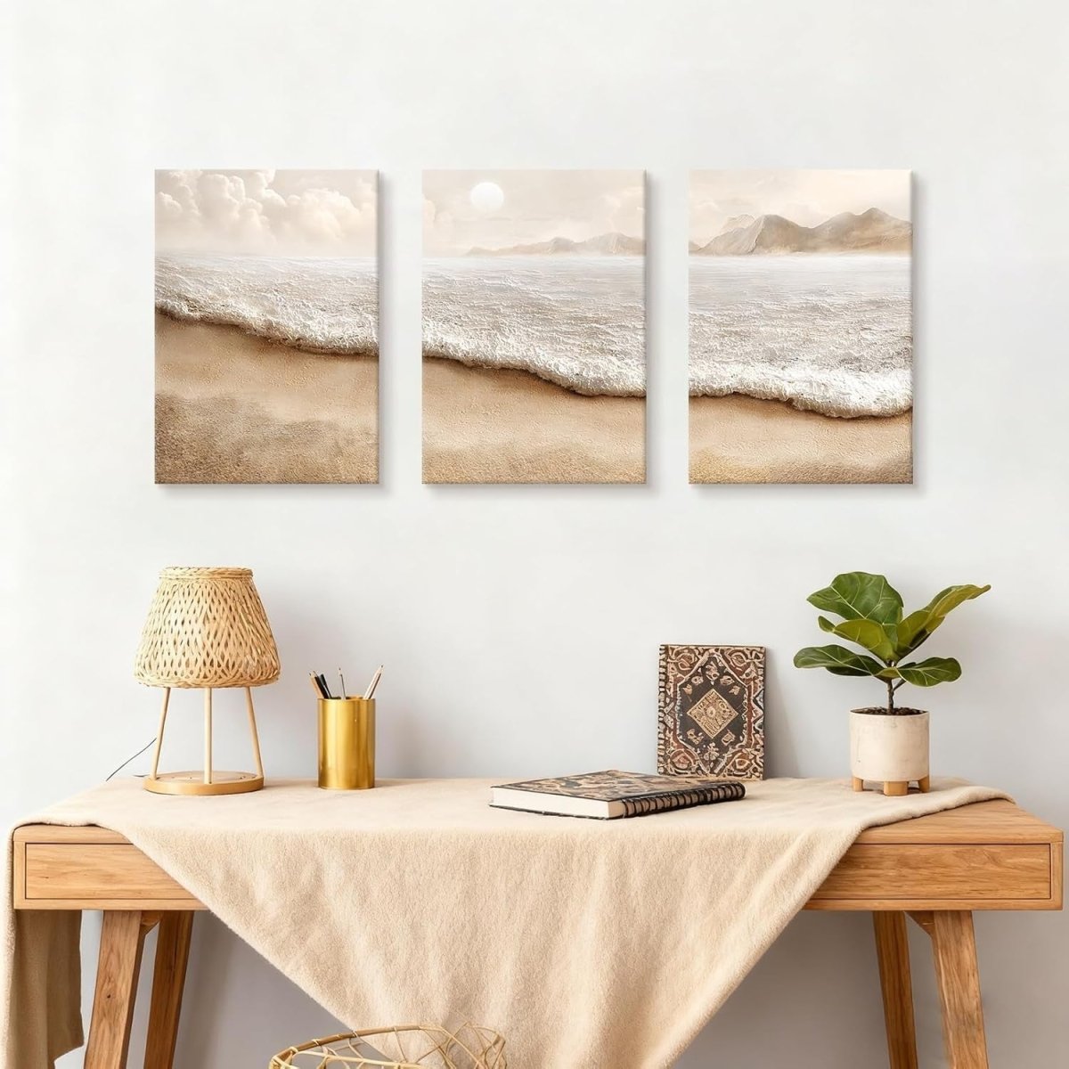 Set of 3 Boho Beach Coastal Canvas Wall Art 40x60cm - Kwikley