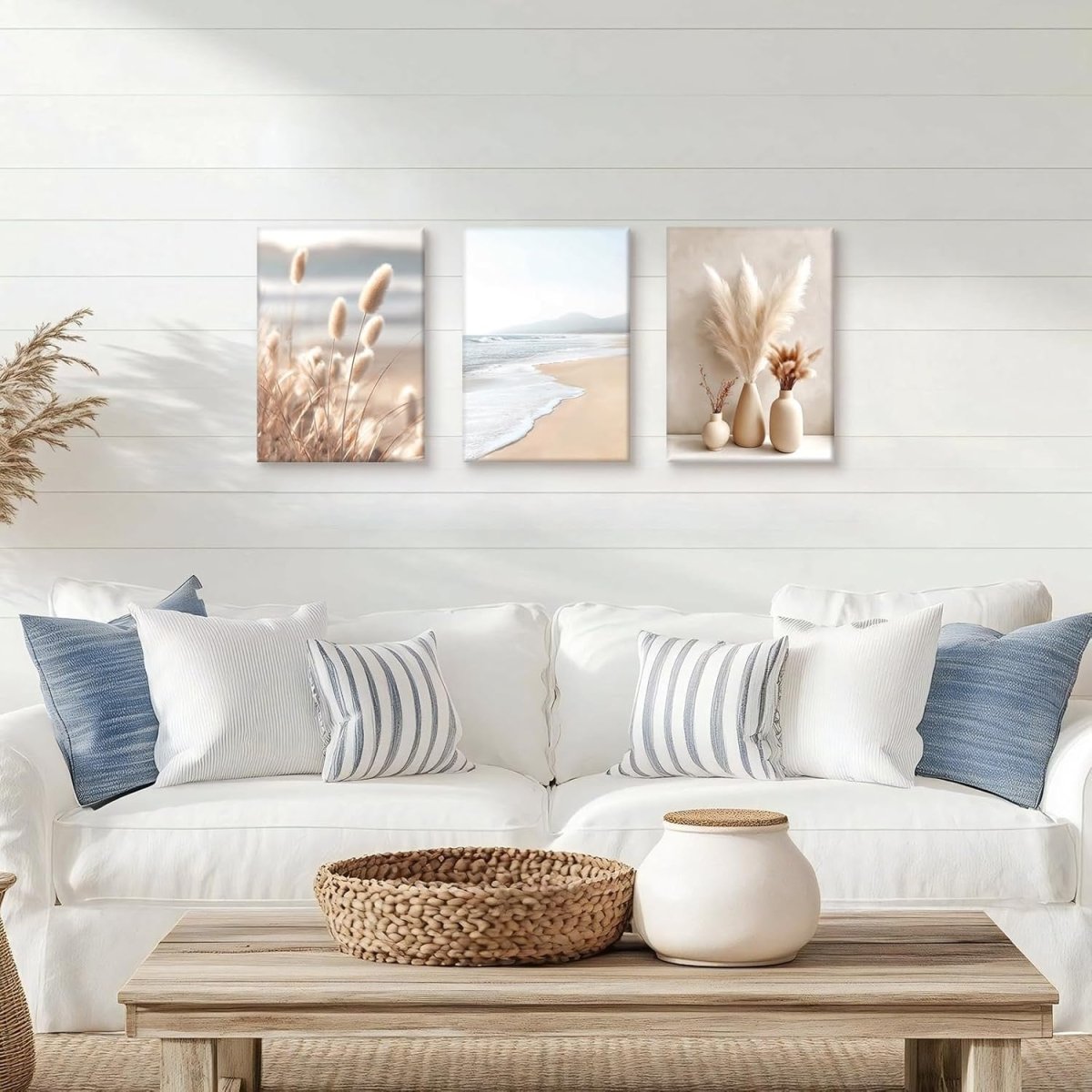 Set of 3 Boho Pampas Grass Canvas Wall Art 40x60cm - Kwikley