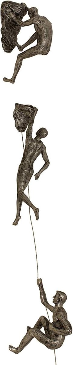 Set of 3 Climbing Man Wall Sculptures Bronze Resin Art - Kwikley