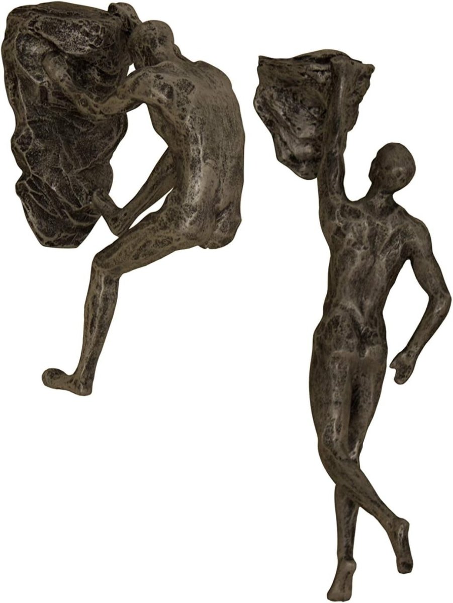 Set of 3 Climbing Man Wall Sculptures Bronze Resin Art - Kwikley