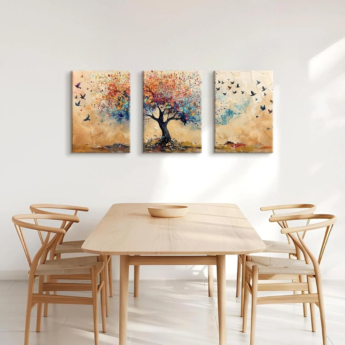 Set of 3 Colourful Tree of Life Canvas Wall Art 40x60cm - Kwikley