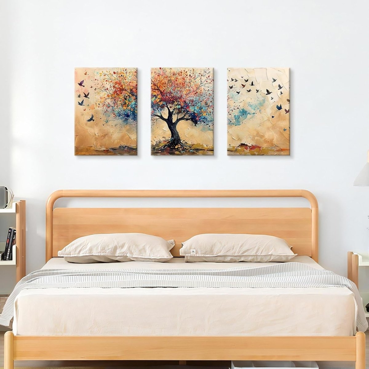Set of 3 Colourful Tree of Life Canvas Wall Art 40x60cm - Kwikley