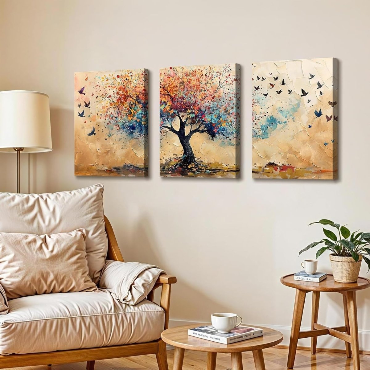 Set of 3 Colourful Tree of Life Canvas Wall Art 40x60cm - Kwikley