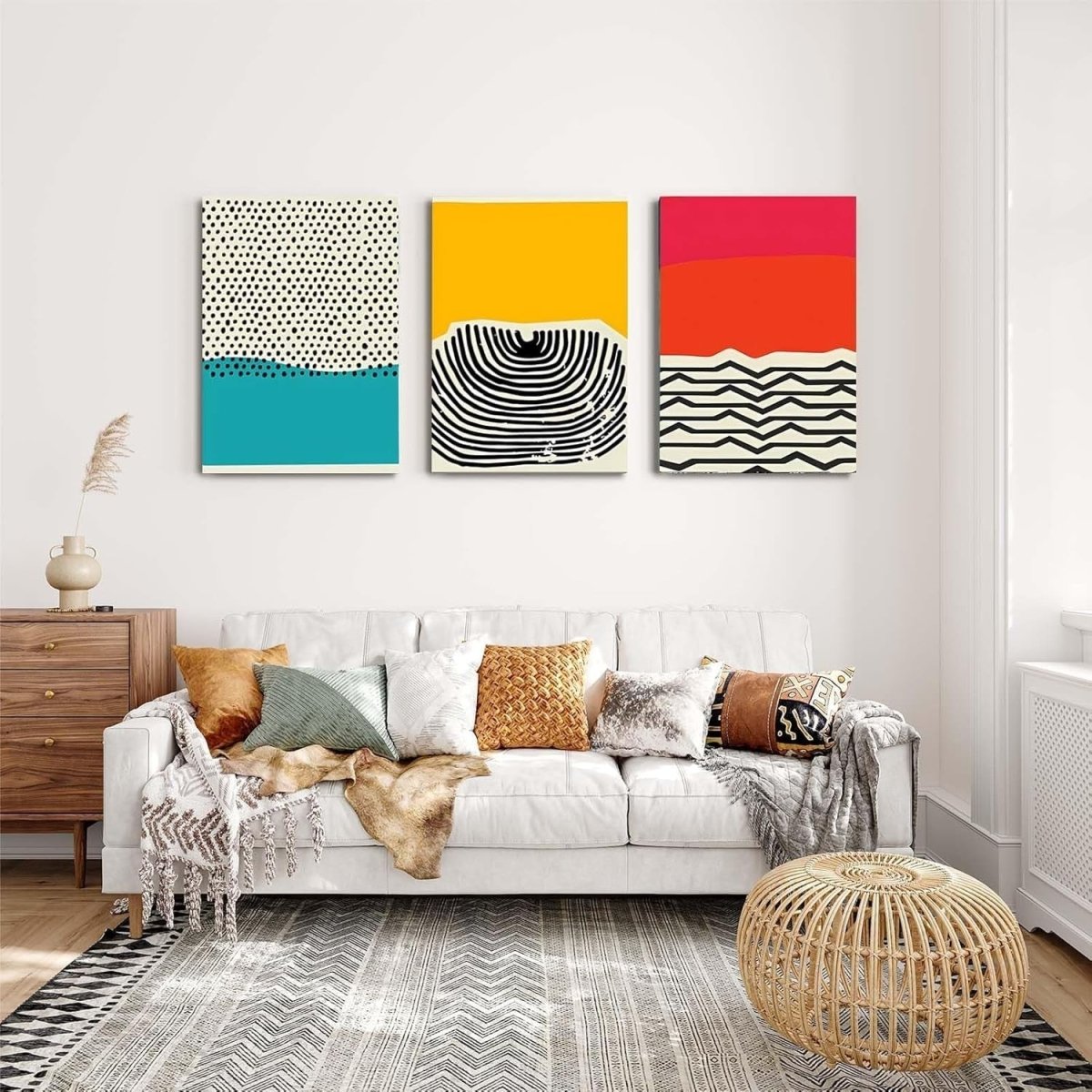 Set of 3 Framed Abstract Canvas Wall Art 12x16in Modern Prints - Kwikley