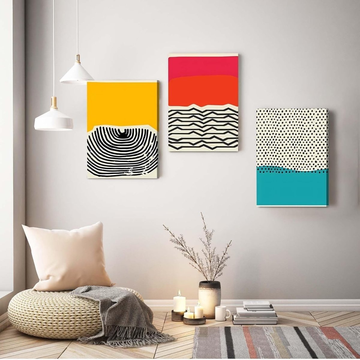 Set of 3 Framed Abstract Canvas Wall Art 12x16in Modern Prints - Kwikley