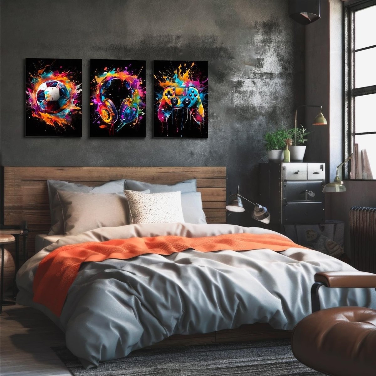 Set of 3 Framed Football Gaming Canvas Wall Art 12x16in Boys Room - Kwikley