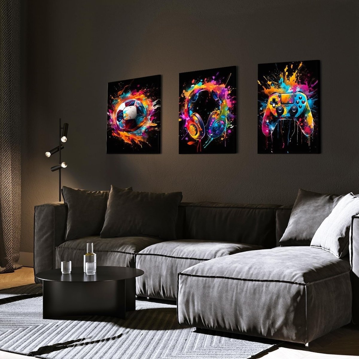 Set of 3 Framed Football Gaming Canvas Wall Art 12x16in Boys Room - Kwikley