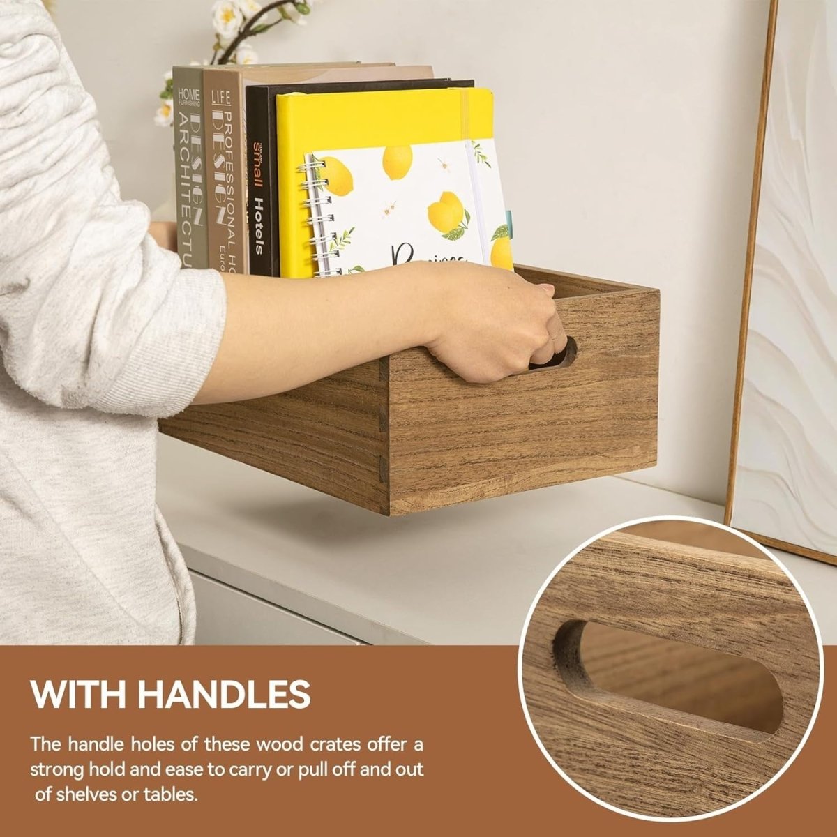 Set of 3 Nesting Wooden Crates with Handles 40x30x15cm Dark Brown Organizer - Kwikley
