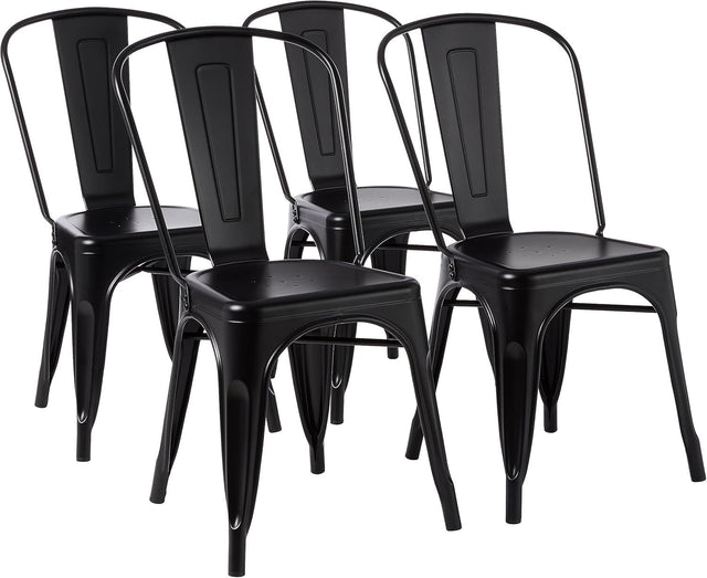 Set of 4 Black Metal Dining Chairs Stackable Indoor Outdoor