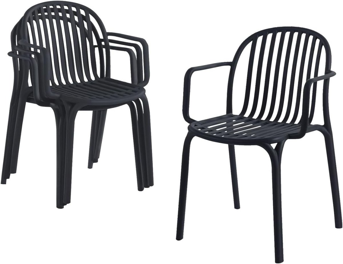 Set of 4 Black Plastic Stackable Armchairs Modern Dining Home Office - Kwikley