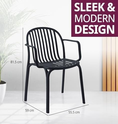 Set of 4 Black Plastic Stackable Armchairs Modern Dining Home Office - Kwikley
