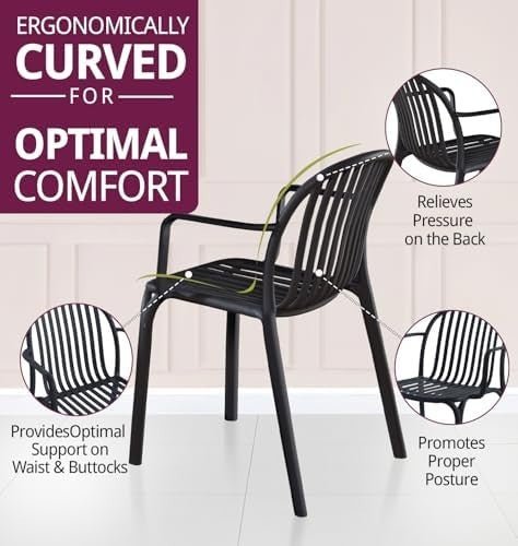 Set of 4 Black Plastic Stackable Armchairs Modern Dining Home Office - Kwikley